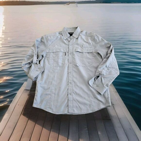 Dri Duck Shirt Mens Medium Gray Long Sleeves Hunting Fishing Fisher Fish Fly - Picture 1 of 11